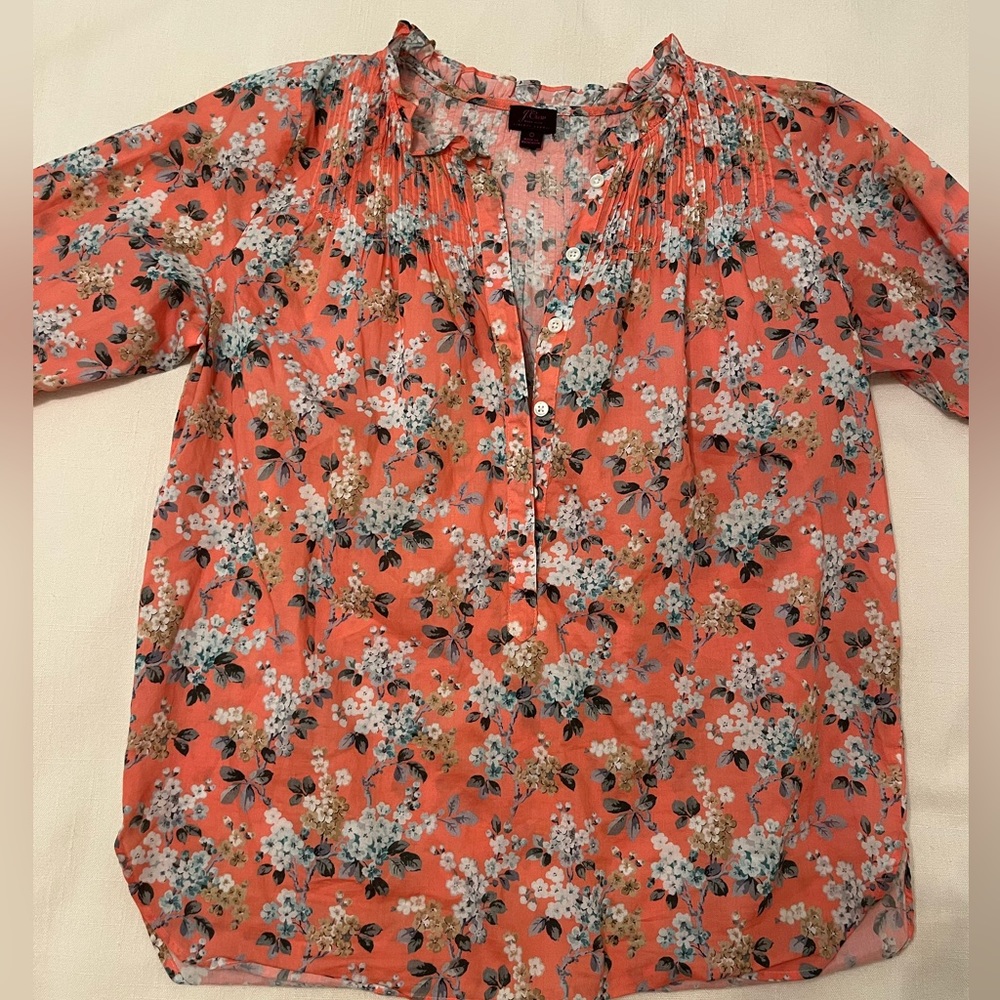 pretty pink j.crew floral button up blouse